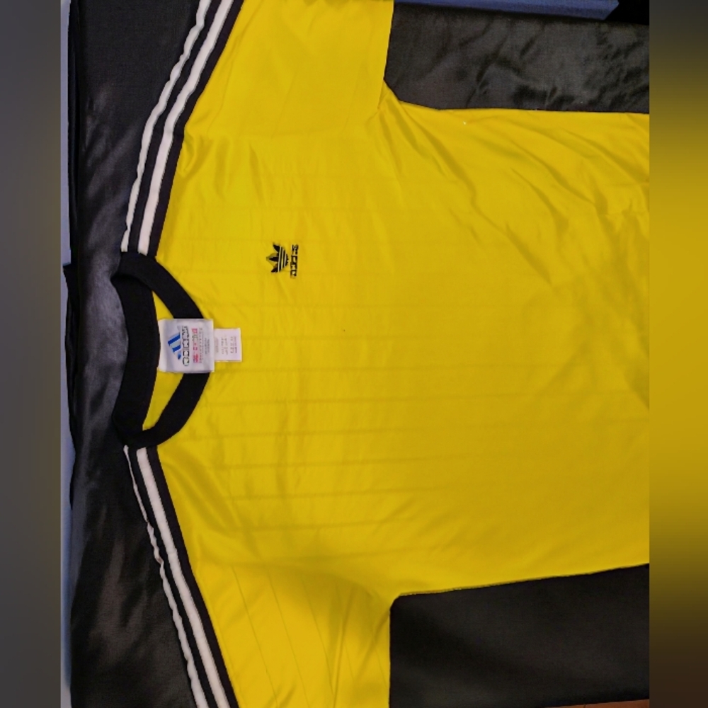 Adidas Trefoil Soccer Jersey Men’s M Yellow Vintage 80s Retro Long Sleeve - Picture 5 of 9